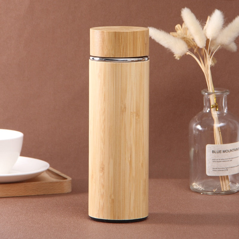 Portable Vacuum Flask Coffee Cup - New Bamboo Thermos Stainless Steel Water Bottle Tumbler, 350/450ml Capacity