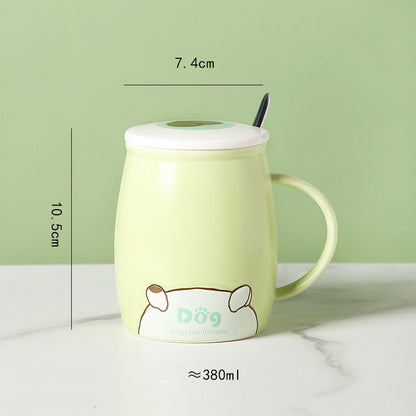 Ceramic Cartoon Mug with Lid and Spoon - 440ml Capacity for Coffee, Milk, or Tea - Ideal Breakfast Cup and Drinkware