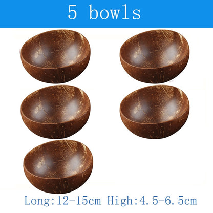 Natural Coconut Bowl and Spoon Set - 12-15cm Wooden Design Tableware for Home Kitchen, Dining, Salad, Rice, and Soup