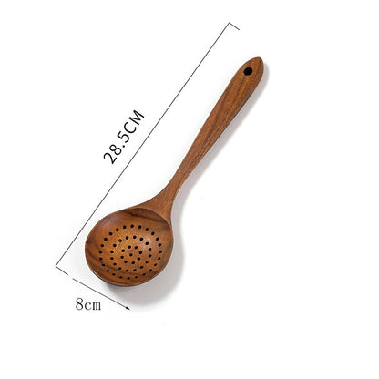 Thailand Teak Wood Kitchen Spoon with Long Handle, Rice Colander, and Soup Skimmer - Versatile Cooking Scoop Tool for Soups, Stews, and More