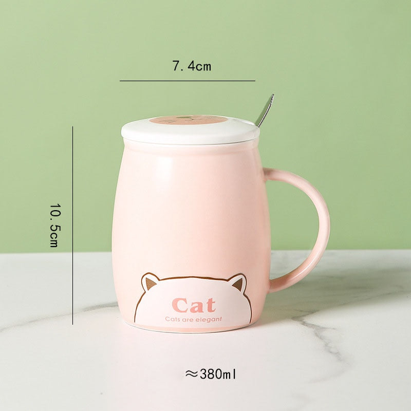 Ceramic Cartoon Mug with Lid and Spoon - 440ml Capacity for Coffee, Milk, or Tea - Ideal Breakfast Cup and Drinkware