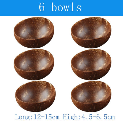 Natural Coconut Bowl and Spoon Set - 12-15cm Wooden Design Tableware for Home Kitchen, Dining, Salad, Rice, and Soup