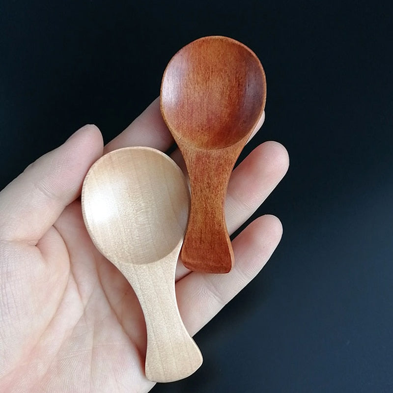 Balmy Days Set of 4 Mini Wooden Spoons - Small Spice, Sugar, Tea, and Coffee Scoops with Short Handles - Natural Wood Kitchen Gadgets for Kids and Adult