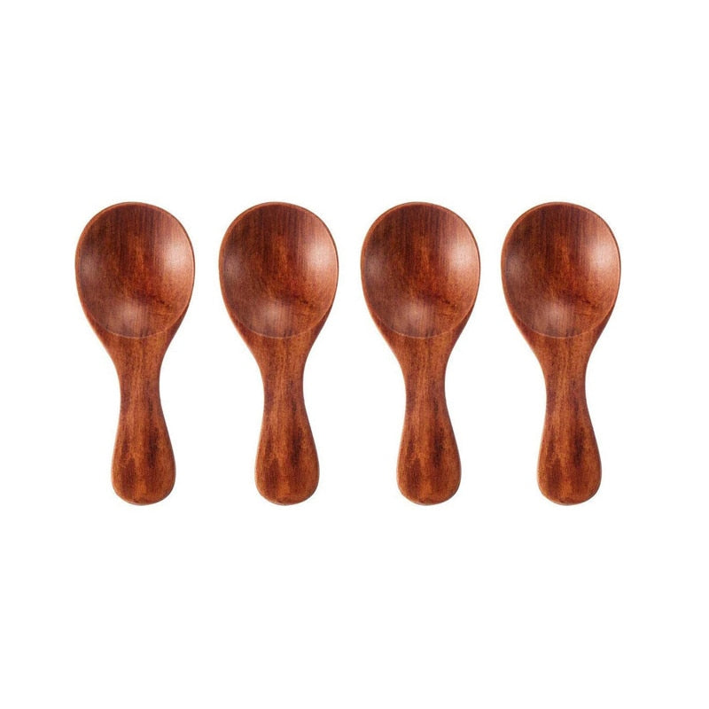 Balmy Days Set of 4 Mini Wooden Spoons - Small Spice, Sugar, Tea, and Coffee Scoops with Short Handles - Natural Wood Kitchen Gadgets for Kids and Adult