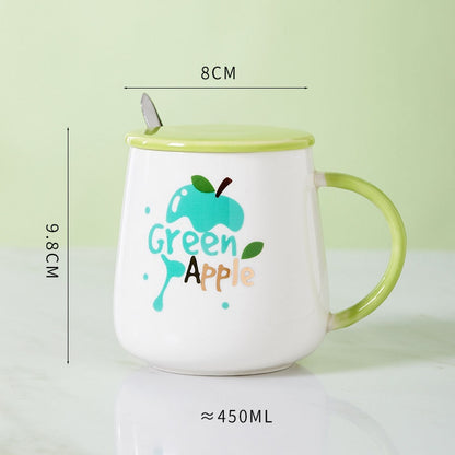 Ceramic Cartoon Mug with Lid and Spoon - 440ml Capacity for Coffee, Milk, or Tea - Ideal Breakfast Cup and Drinkware