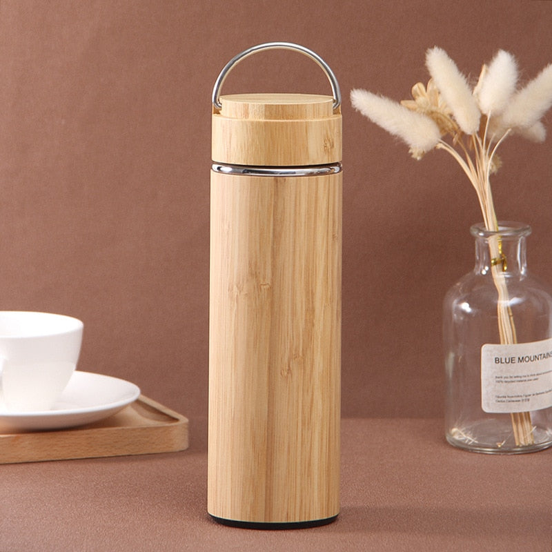 Portable Vacuum Flask Coffee Cup - New Bamboo Thermos Stainless Steel Water Bottle Tumbler, 350/450ml Capacity