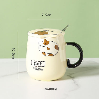 Ceramic Cartoon Mug with Lid and Spoon - 440ml Capacity for Coffee, Milk, or Tea - Ideal Breakfast Cup and Drinkware