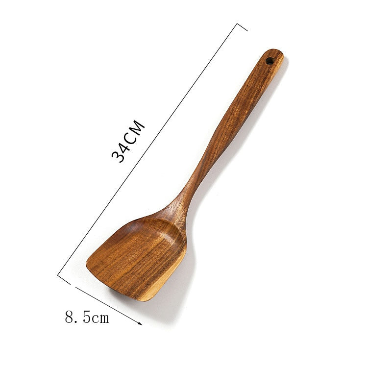 Thailand Teak Wood Kitchen Spoon with Long Handle, Rice Colander, and Soup Skimmer - Versatile Cooking Scoop Tool for Soups, Stews, and More