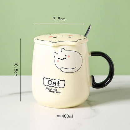 Ceramic Cartoon Mug with Lid and Spoon - 440ml Capacity for Coffee, Milk, or Tea - Ideal Breakfast Cup and Drinkware