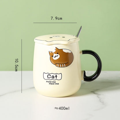 Ceramic Cartoon Mug with Lid and Spoon - 440ml Capacity for Coffee, Milk, or Tea - Ideal Breakfast Cup and Drinkware