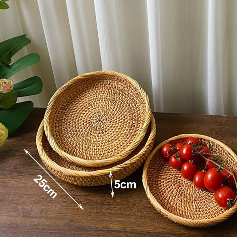 Handmade Rattan Fruit and Snack Basket: Multipurpose Tray for Bread, Snacks, and Sundries Storage in the Living Room or Kitchen