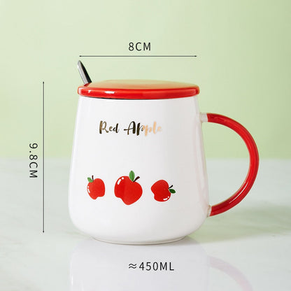 Ceramic Cartoon Mug with Lid and Spoon - 440ml Capacity for Coffee, Milk, or Tea - Ideal Breakfast Cup and Drinkware