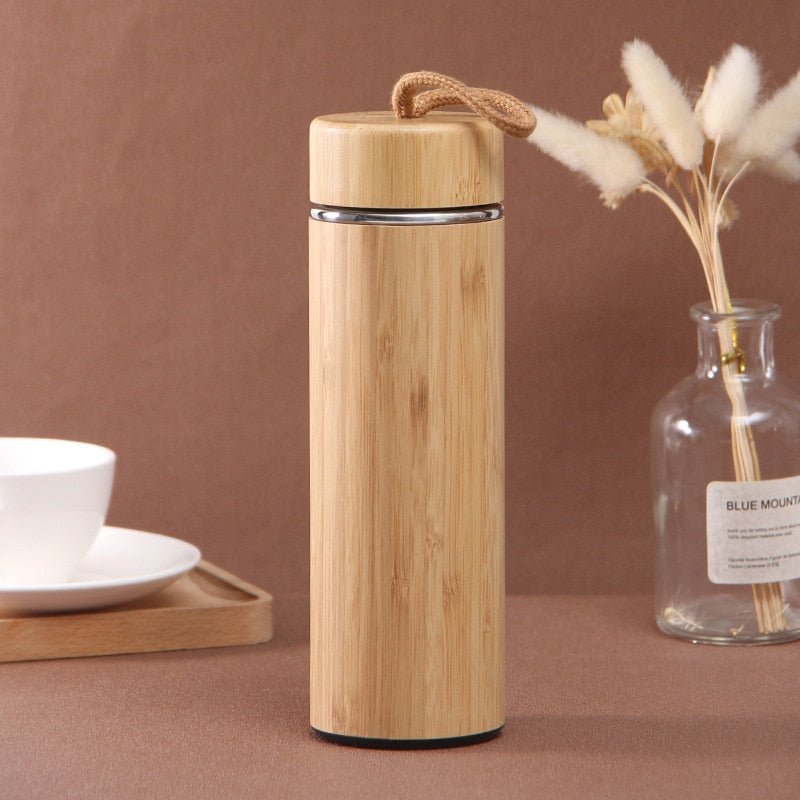 Portable Vacuum Flask Coffee Cup - New Bamboo Thermos Stainless Steel Water Bottle Tumbler, 350/450ml Capacity