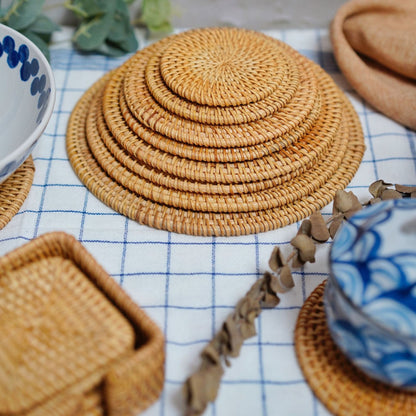 Handmade Round Rattan Coasters for Your Tabletop