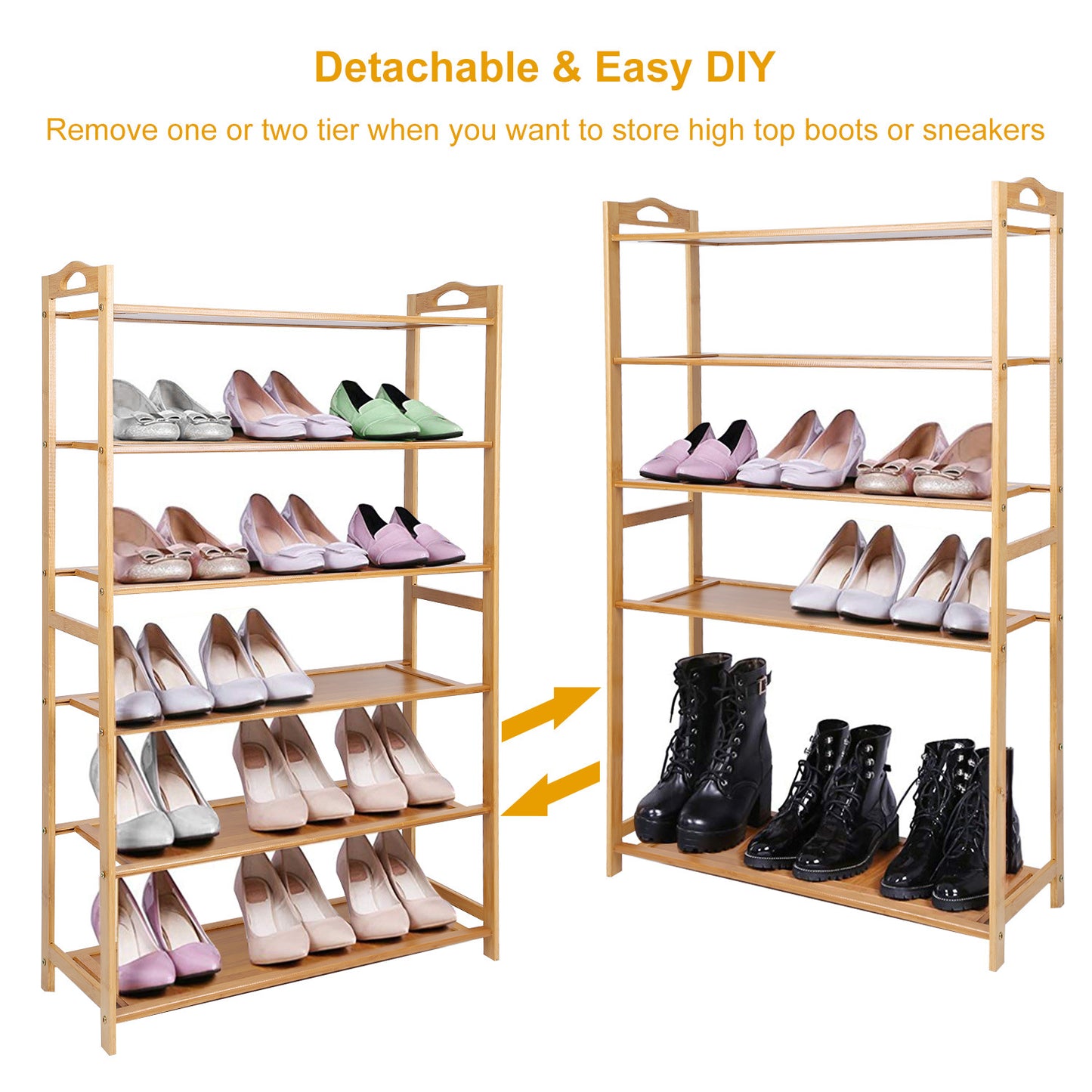 6 Tier Bamboo Shoe Rack Organizer Shoe Self Storage Entryway Standing Shelf Shoe Tower