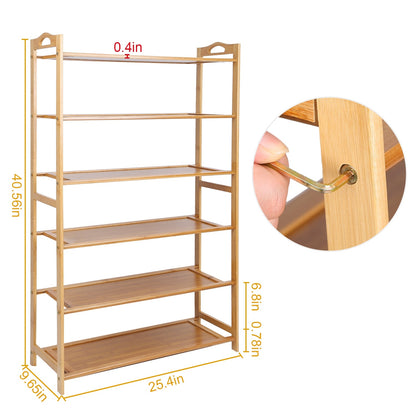 6 Tier Bamboo Shoe Rack Organizer Shoe Self Storage Entryway Standing Shelf Shoe Tower